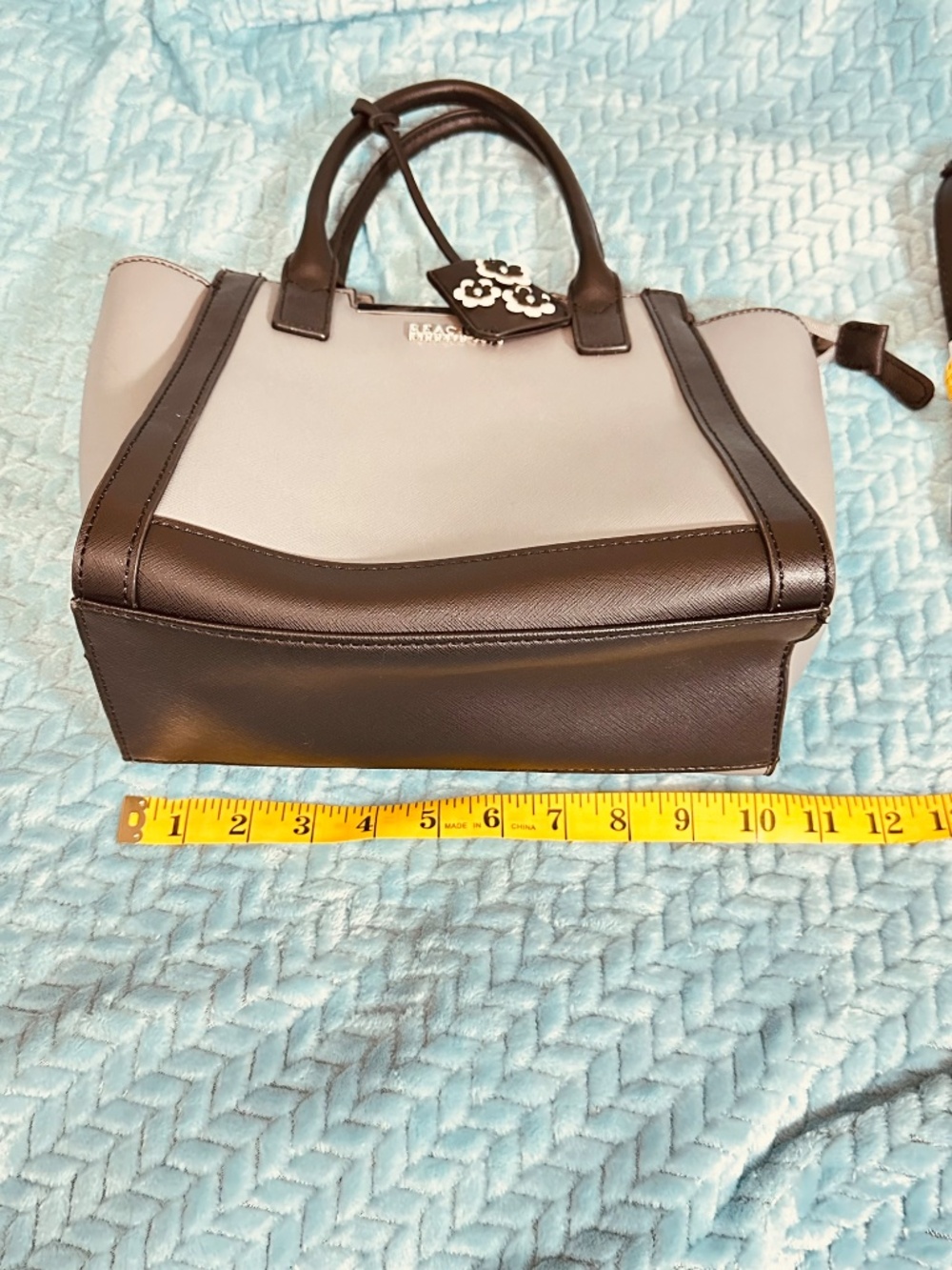Kenneth Cole Reaction Structured Satchel Tote Gray Black Crossbody Work Handbag - Picture 9 of 14